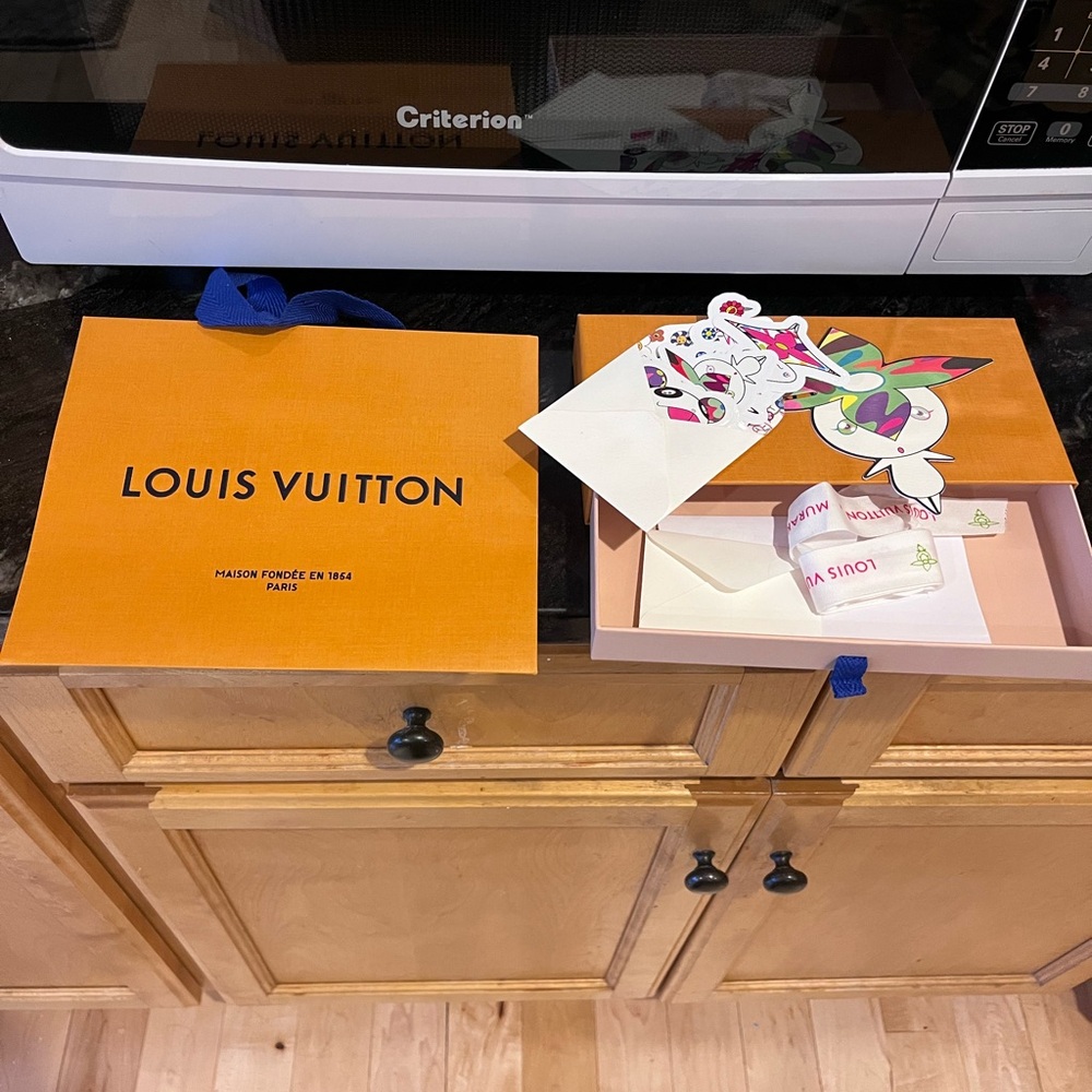 SOLD-Louis Vuitton Orange Gift Bag, box, paper charm, stickers and ribbon